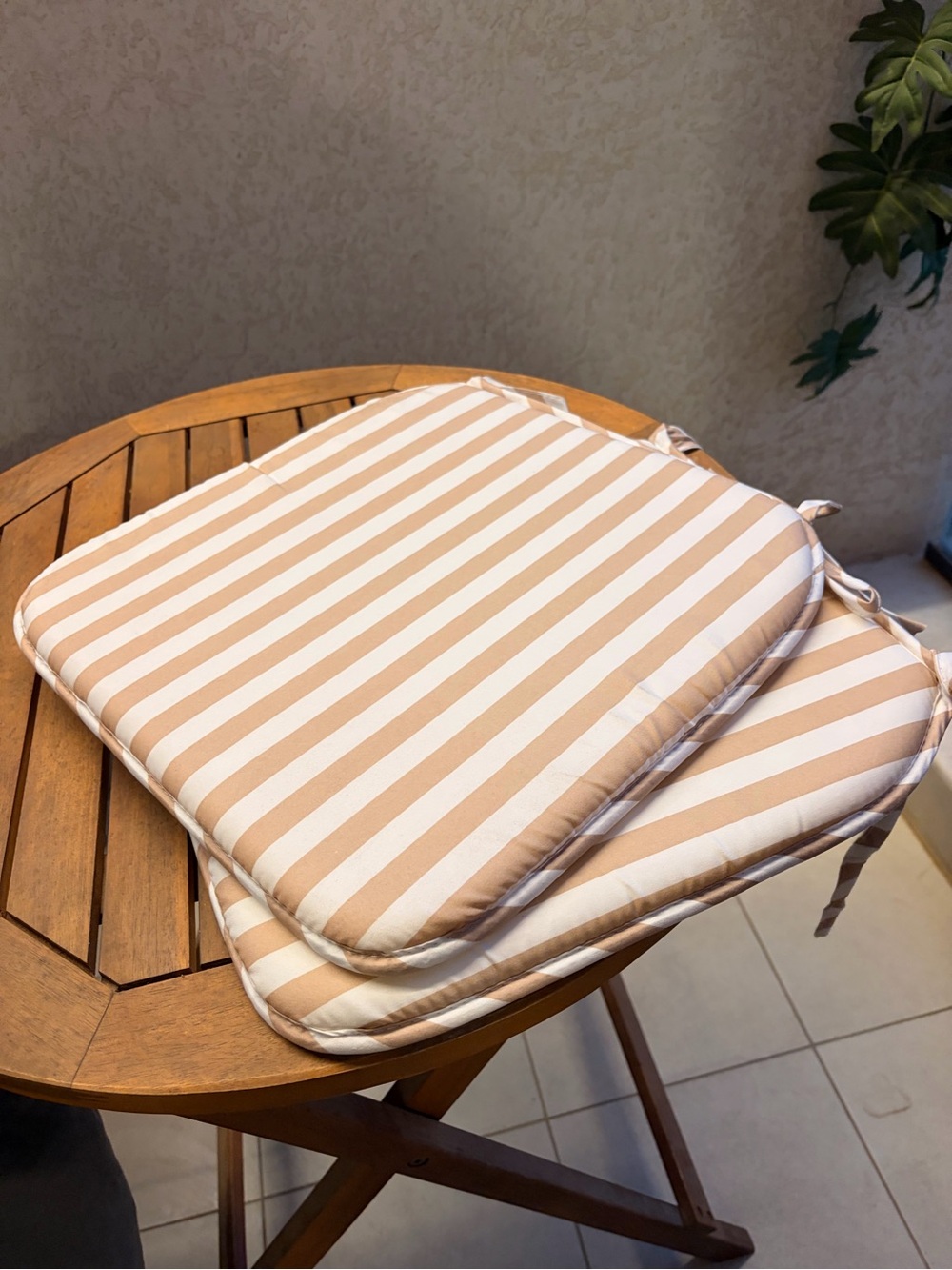 Striped Tan/White Chair Cushion - Home Dining Seat Pad (2)